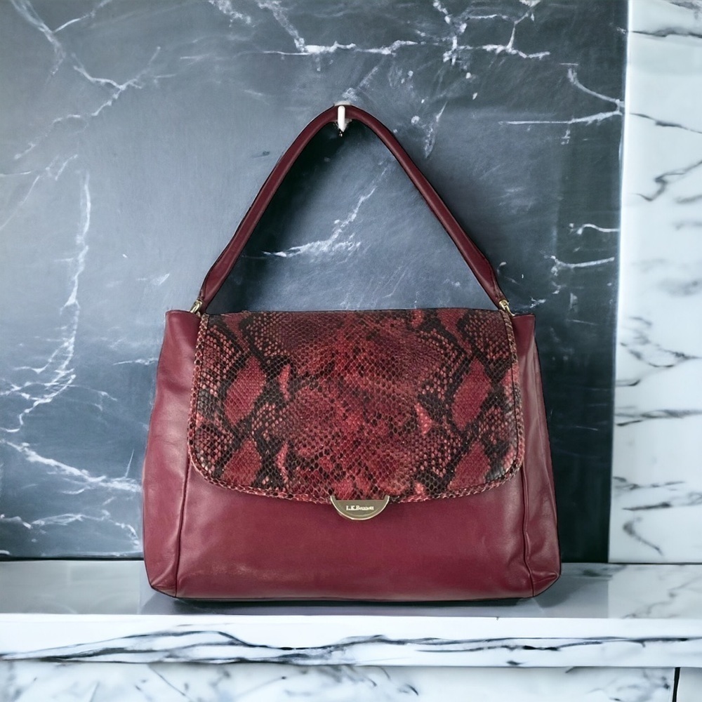 NEW L.K. Bennett London Burgundy Leather Shoulder Bag with Snake Print Flap